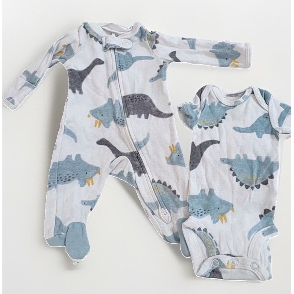 Set of 2 Carters Preemie Boy Bodysuit Footed Sleeper Dinosaurs